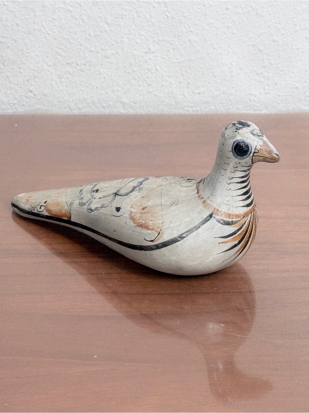 Vintage Tonala Hand-Painted Dove Figurine Pottery 7-inch Mexico